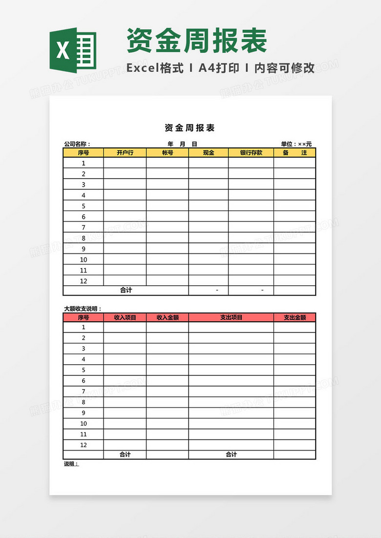 资金周报表Excel模板