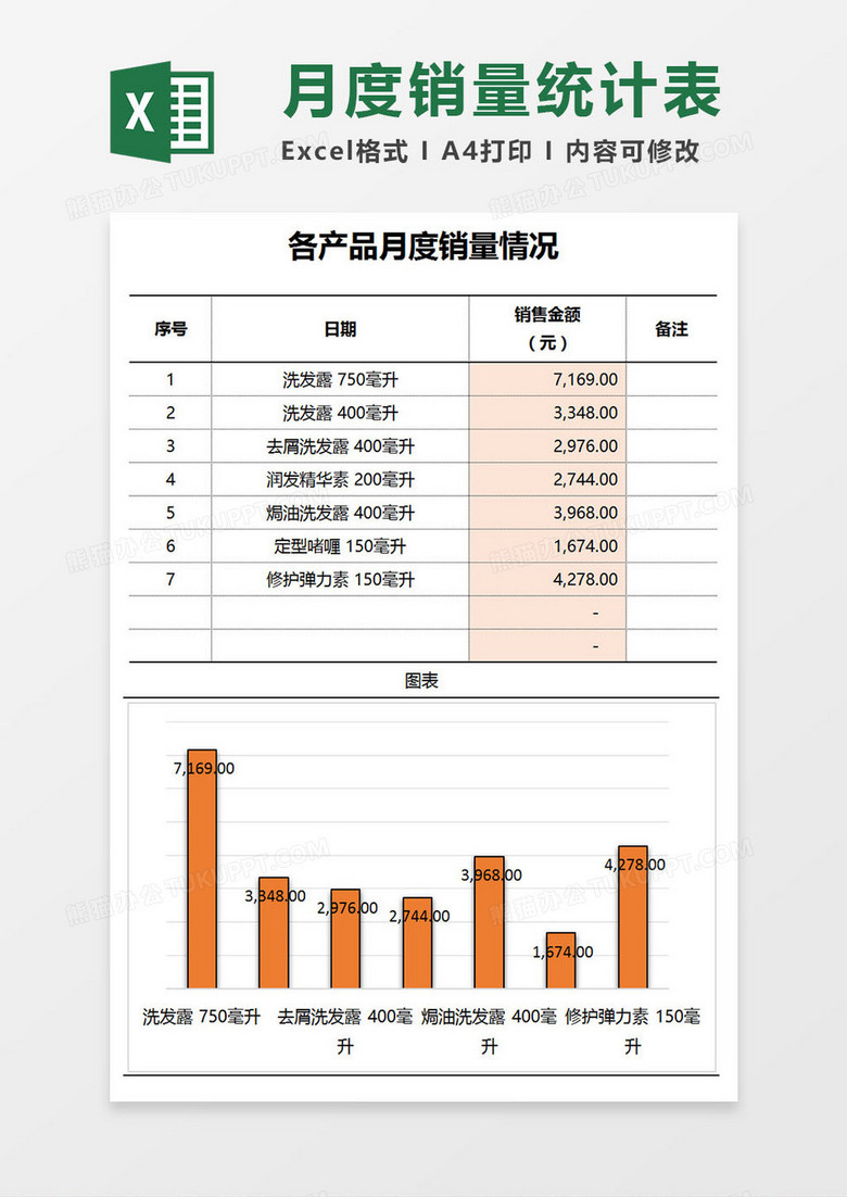 产品月度销量情况统计表（自动生成）excel模板