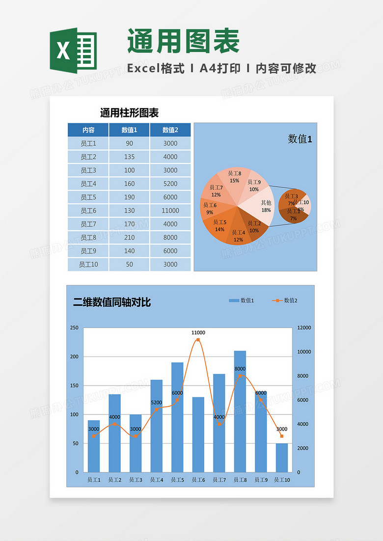 通用柱形图表excel模板