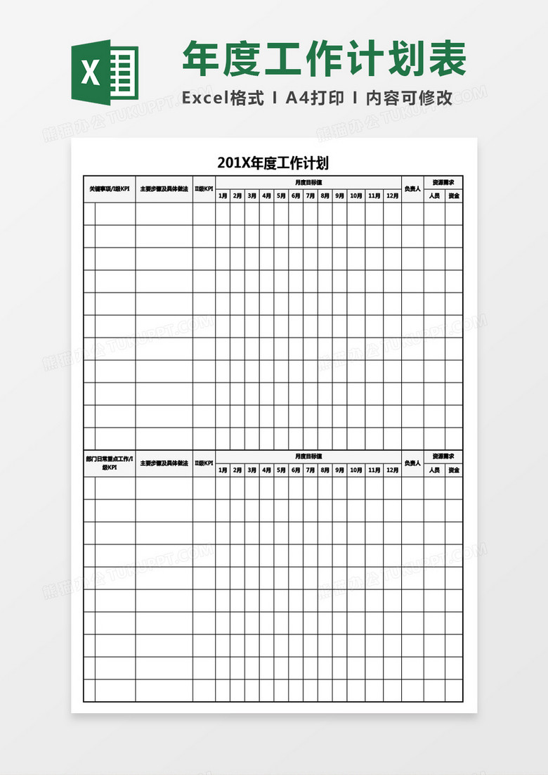 年度工作计划考核表Excel模板