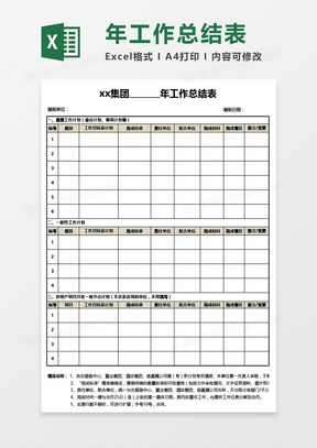 集团年度工作总结表Excel模板