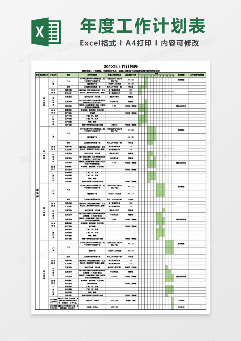 超详细年度工作计划表Excel模板