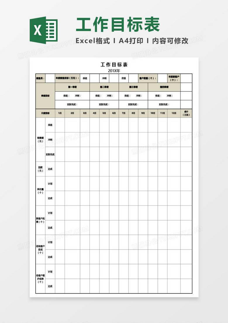 年度工作目标表（销售类）Excel模板