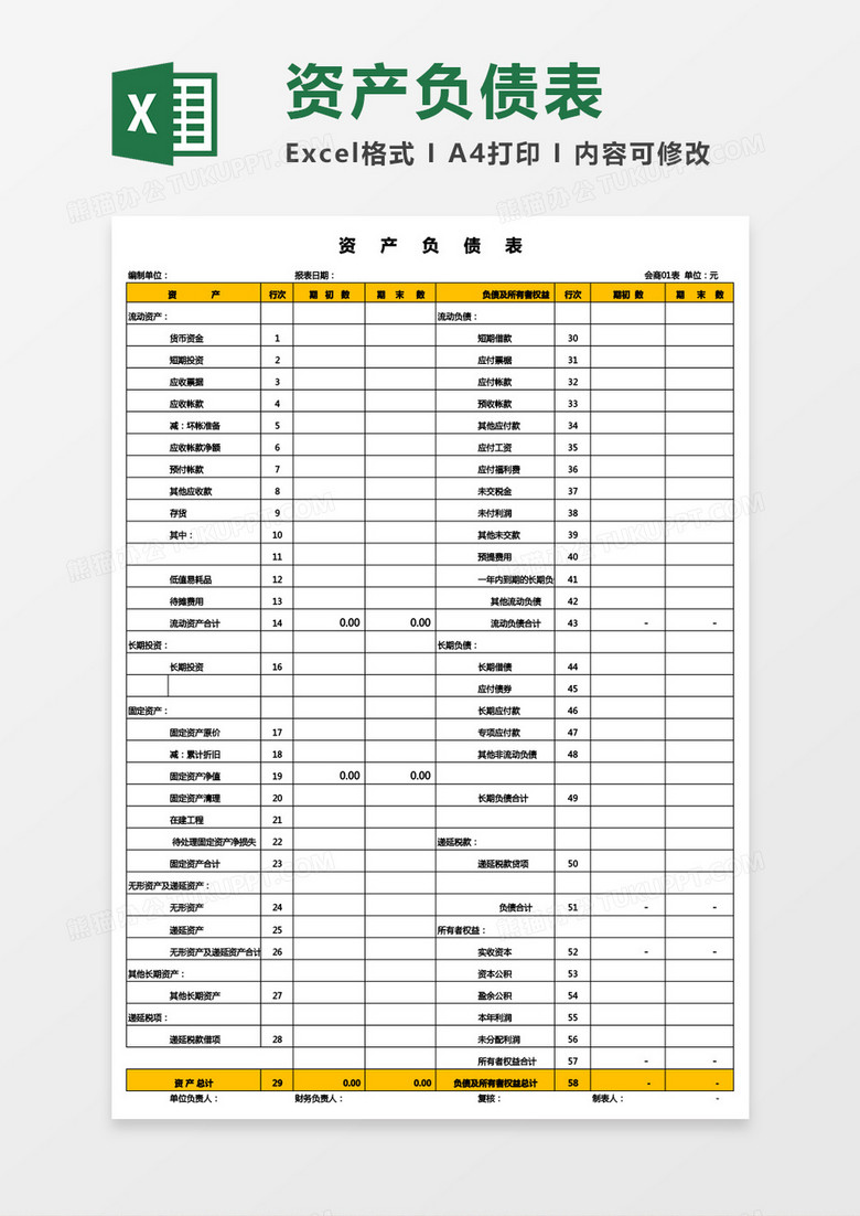 财务实用资产负债表Excel模板