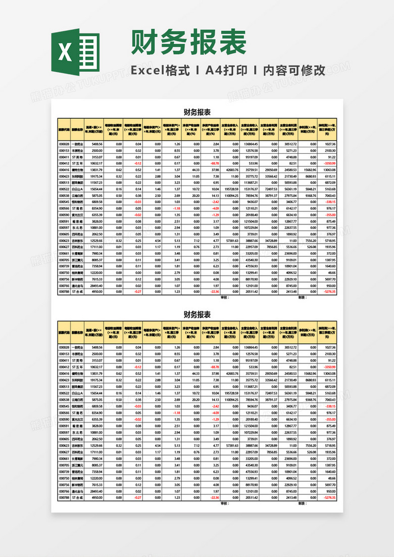 实用财务报表（股票用）Excel模板