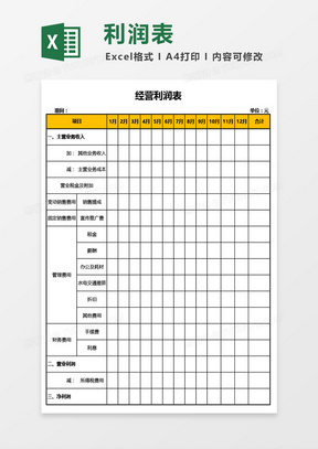 经营利润表Excel模板