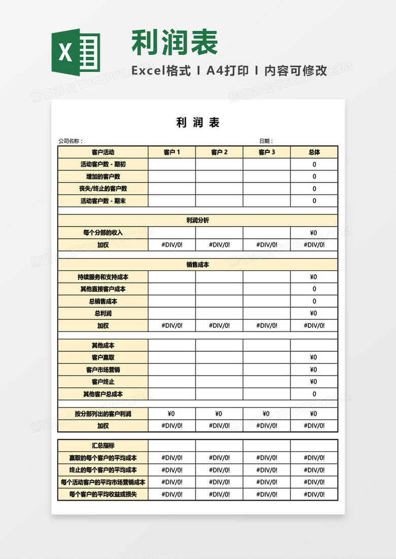 分类汇总利润表Excel模板