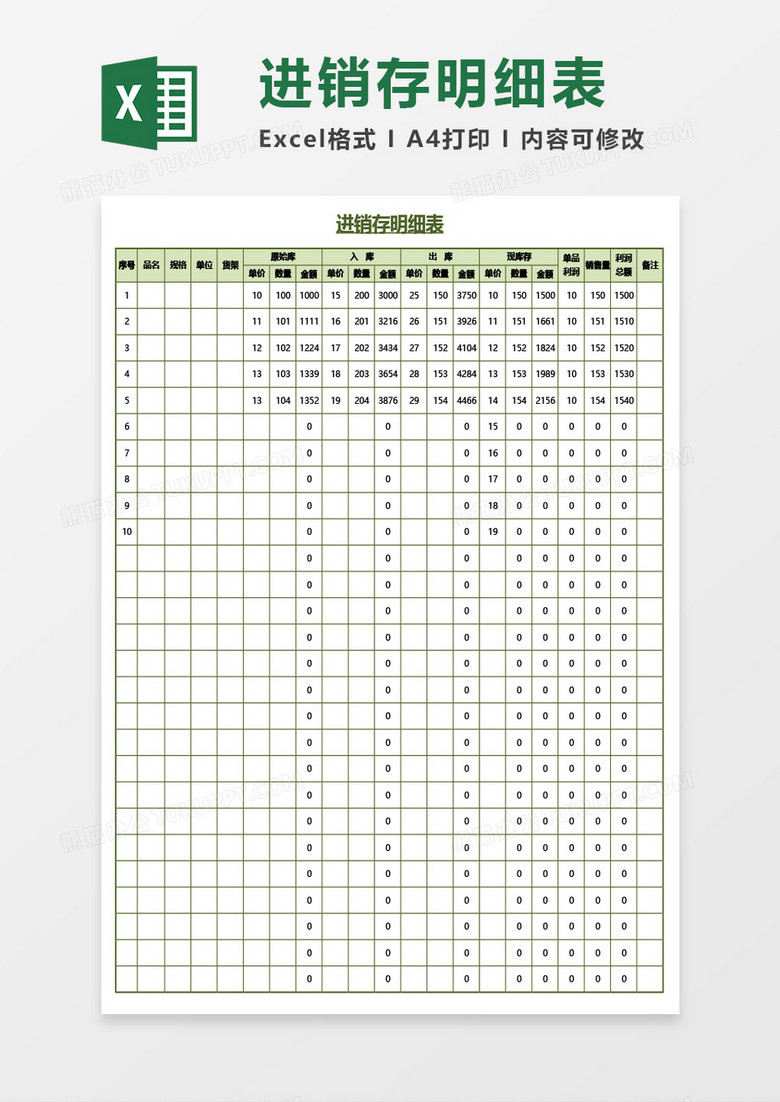 公司物资进销存明细表Excel模板