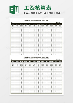 工资核算表（自动计算补贴个税、生成工资条）Excel模板