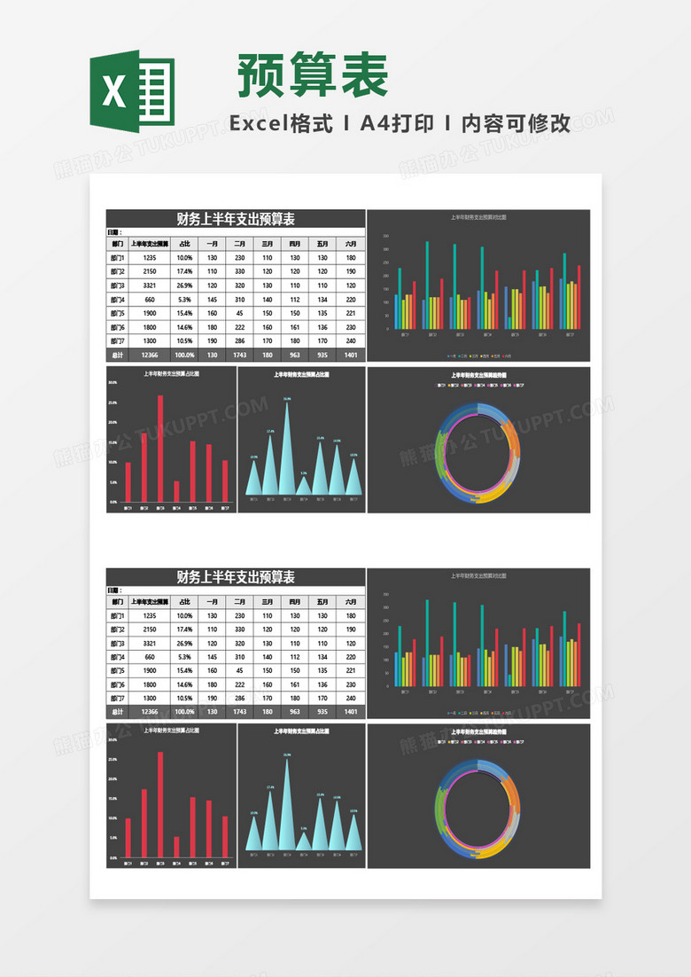 财务上半年支出预算表Excel模板