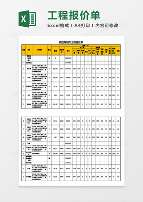钢结构制作工程报价单Excel模板