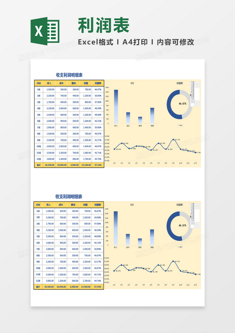 收支利润明细表Excel模板