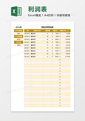 销售分析利润表Excel模板
