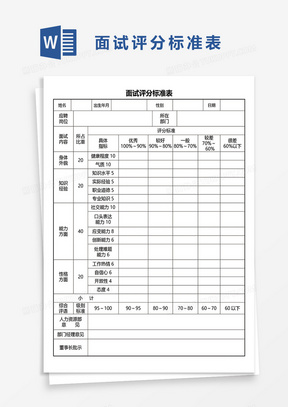 面试评分标准表word模板