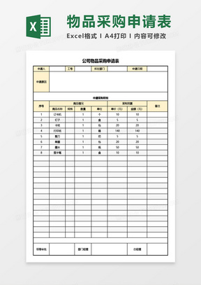 公司物品采购申请表Excel模板