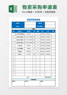 最新物资采购申请表Excel模板