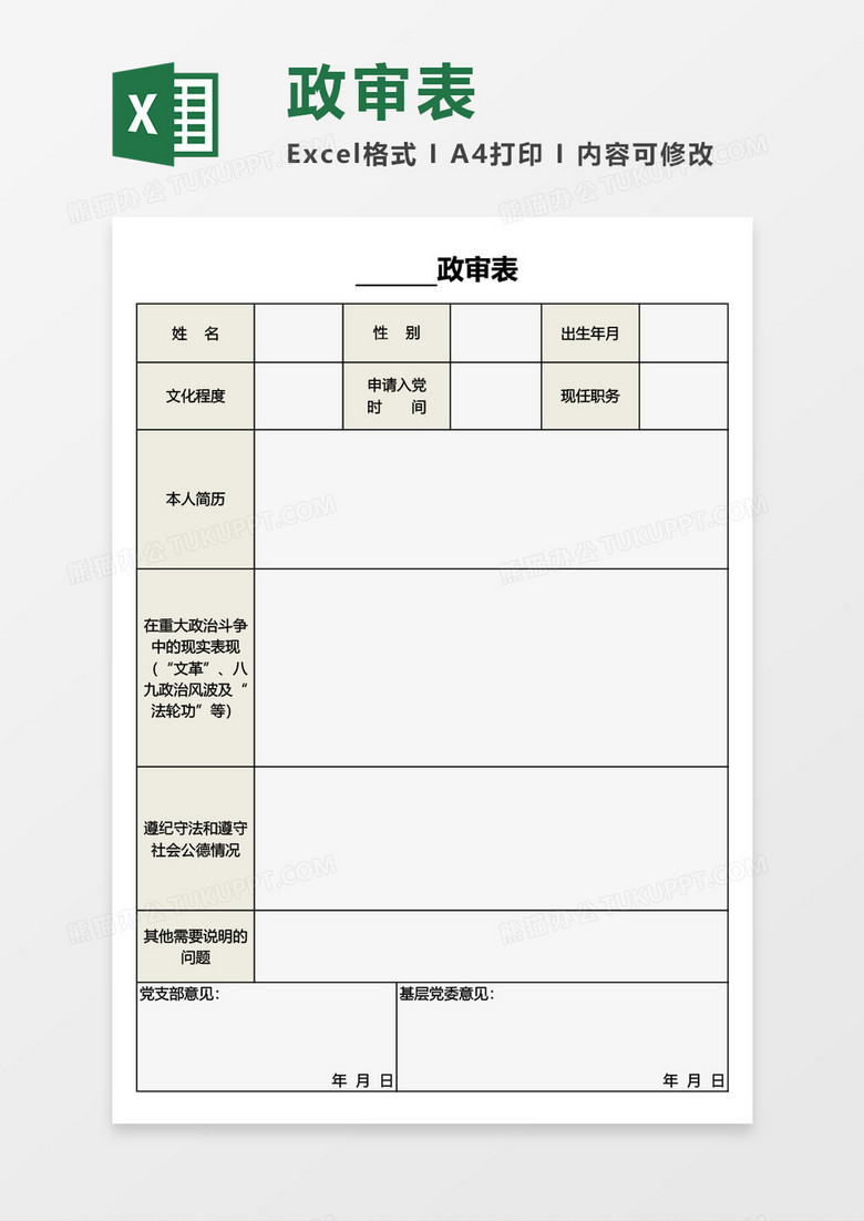 政审表Excel模板