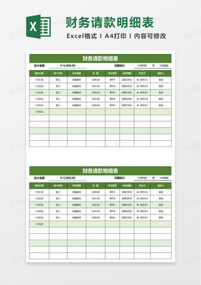 个人财务请款明细表excel模板