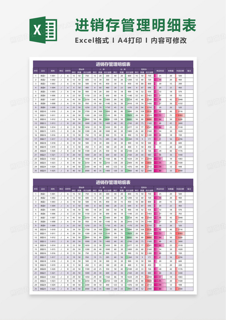 进销存管理明细表excel模板