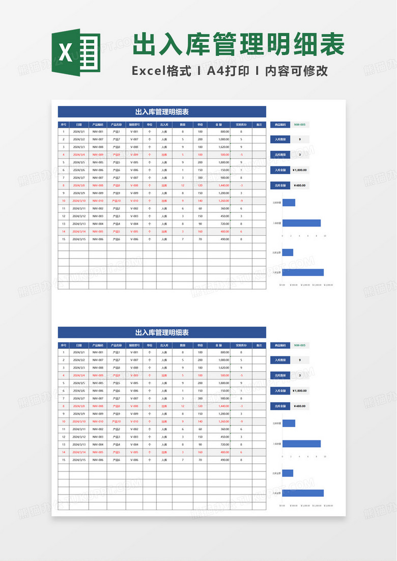 通用简洁出入库管理系统excel模板