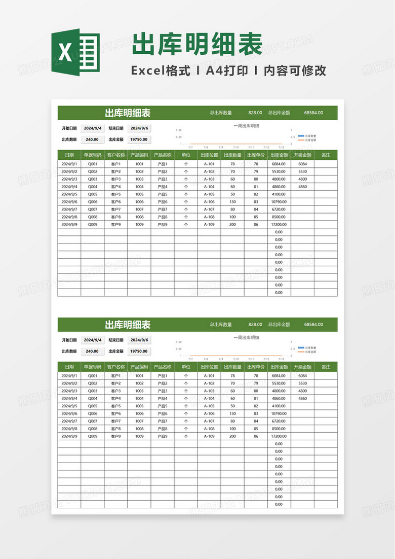出库明细销售管理excel模板
