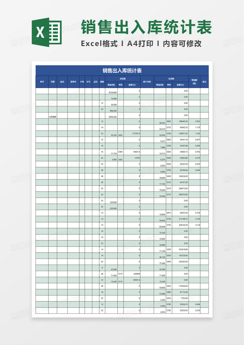销售出入库统计表excel模板