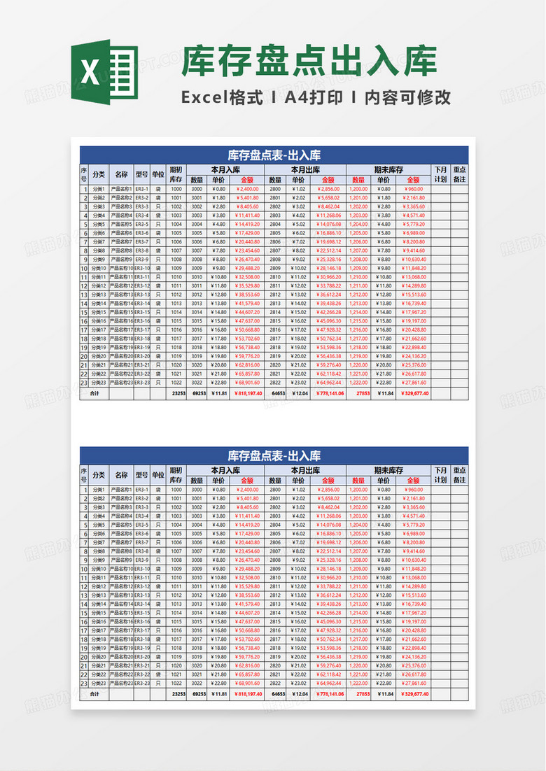 库存盘点表出入库excel模板