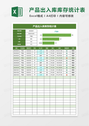 通用产品出入库库存统计表excel模板