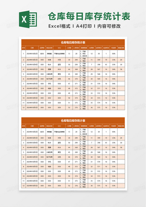 仓库每日库存统计表excel模板