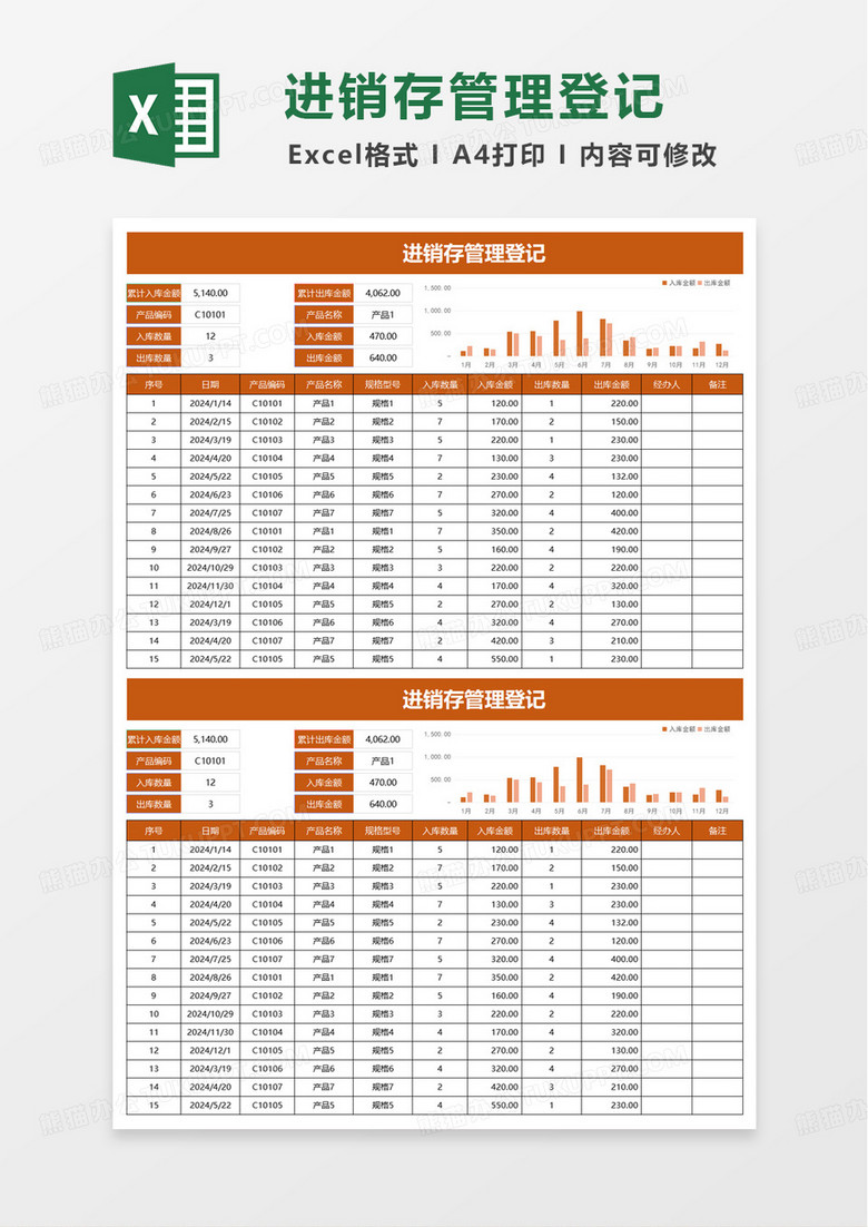 进销存管理登记表excel模板