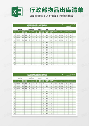 实用行政部物品出库清单表excel模板