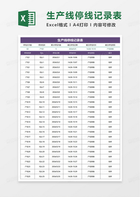 生产线停线记录表excel模板