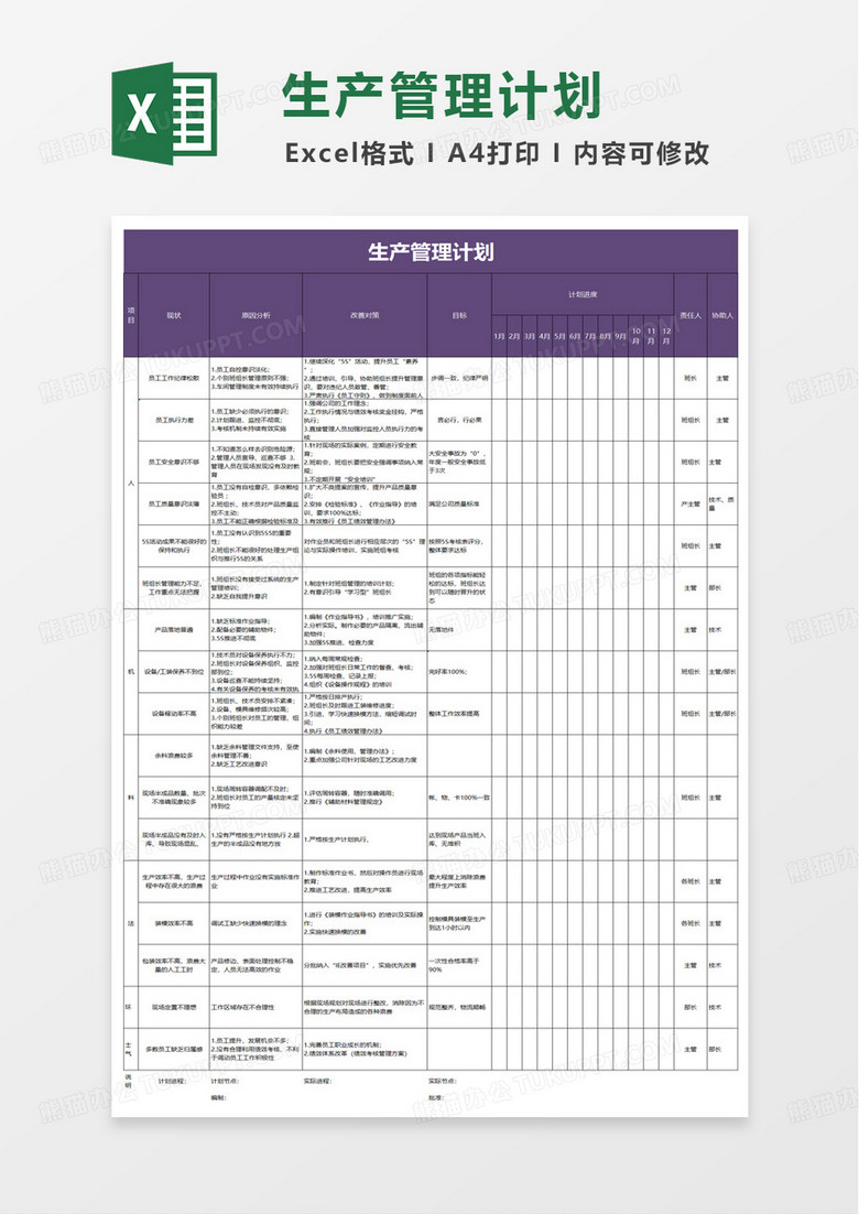 生产管理计划excel模板