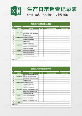 通用安全生产日常巡查记录表excel模板