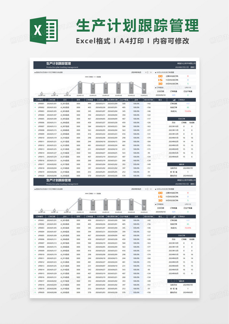 生产计划管理明细表excel模板
