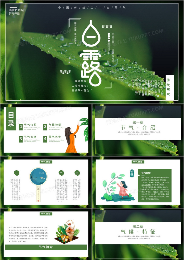 绿色传统二十四节气白露动态PPT模板