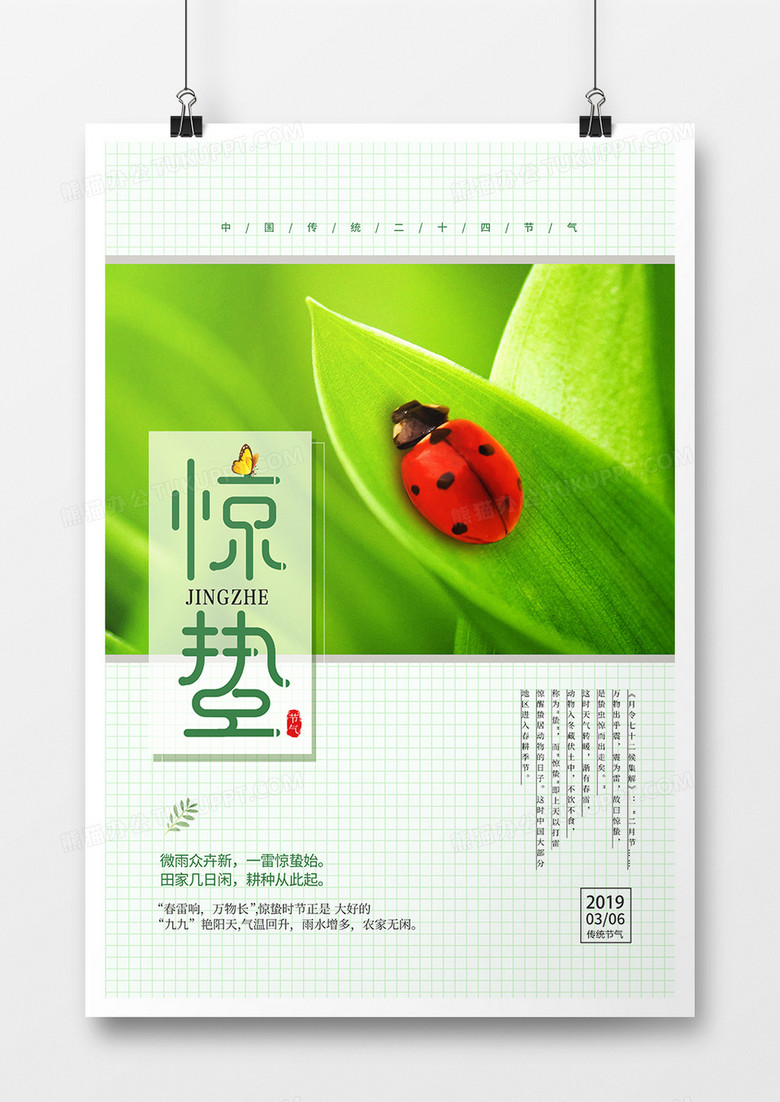 简约小清新惊蛰节气海报