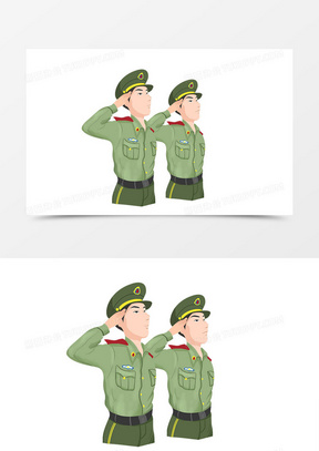 卡通庄严军人形象敬礼手绘插画设计