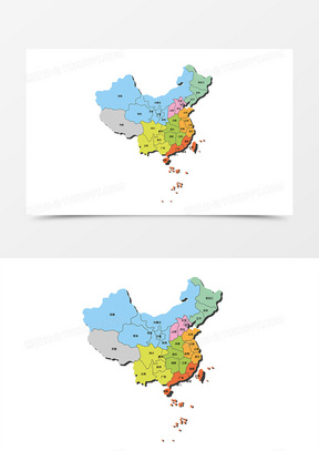 彩色中国地图手绘设计