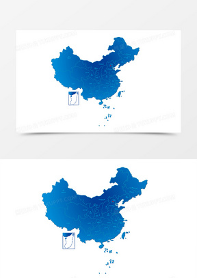 蓝色渐变中国地图手绘设计