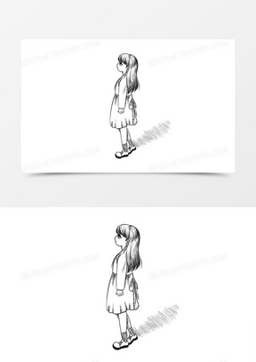 素描小女孩抬头仰望天空简笔画素材