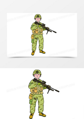 建党节建军节十一国庆节手绘卡通迷彩军人