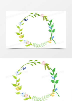 手绘植物水彩花卉森系叶子花环装饰边框