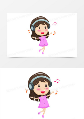 儿童节之手绘卡通听音乐的女孩子