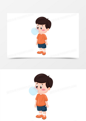 儿童之手绘卡通吹泡泡的男孩子