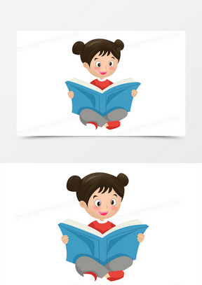 认真看书复习免抠元素172卡通清新可爱世界读书日看书小女孩手绘形象