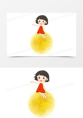 中秋节之手绘卡通女孩坐在月亮上赏月