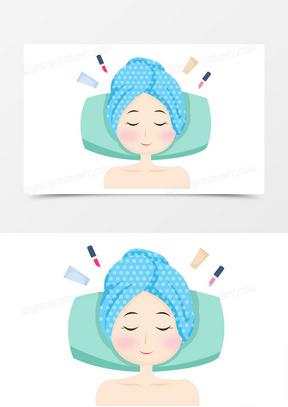 手绘卡通美容养护做脸的女孩子