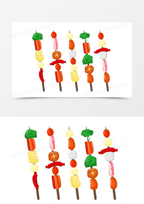 手绘卡通美味的五个烤串