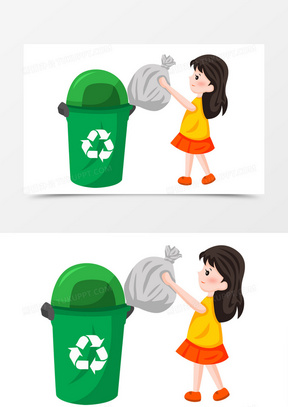 爱护环境之手绘卡通女孩扔大垃圾